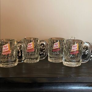 Vintage Dog n Suds Heavy Beveled Clear Glass Root Beer Mugs - Set of 4 - 4.25”